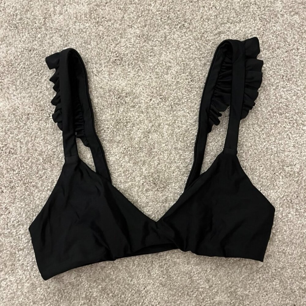 Amuse Society x Free People Black Ruffle Bikini Top